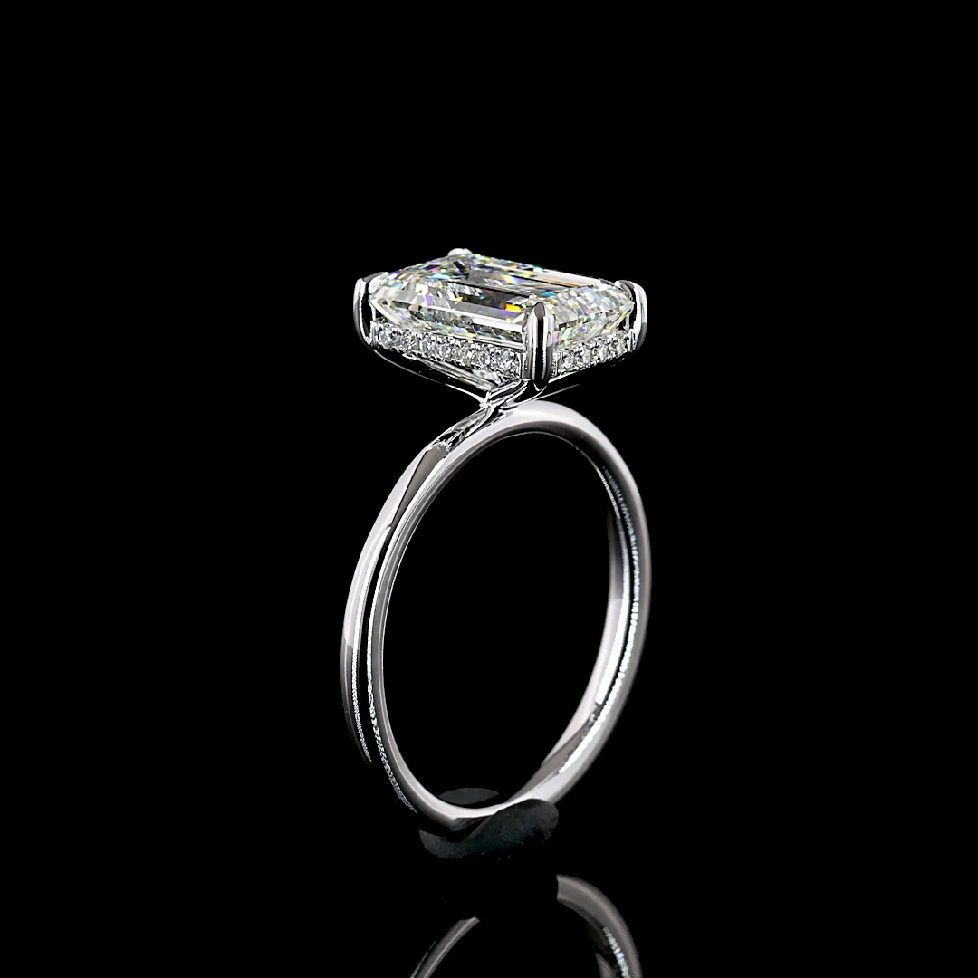 4.6 Cts 14k White Gold Emerald Shape 3 Stones Ring - Image 4