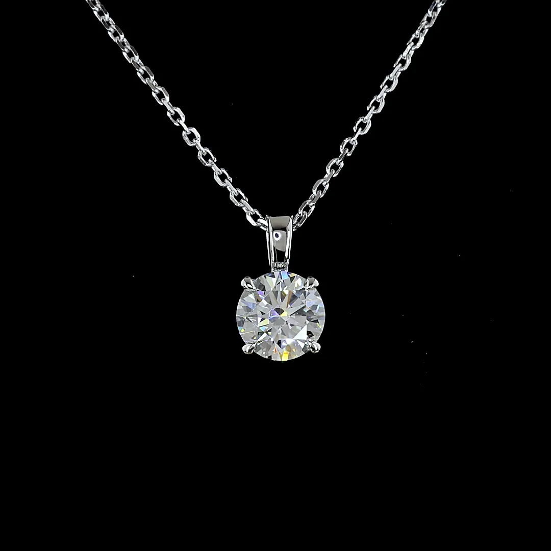 0.78 Cts 14k White Gold Round Shape Solitaire Pendant - Image 3