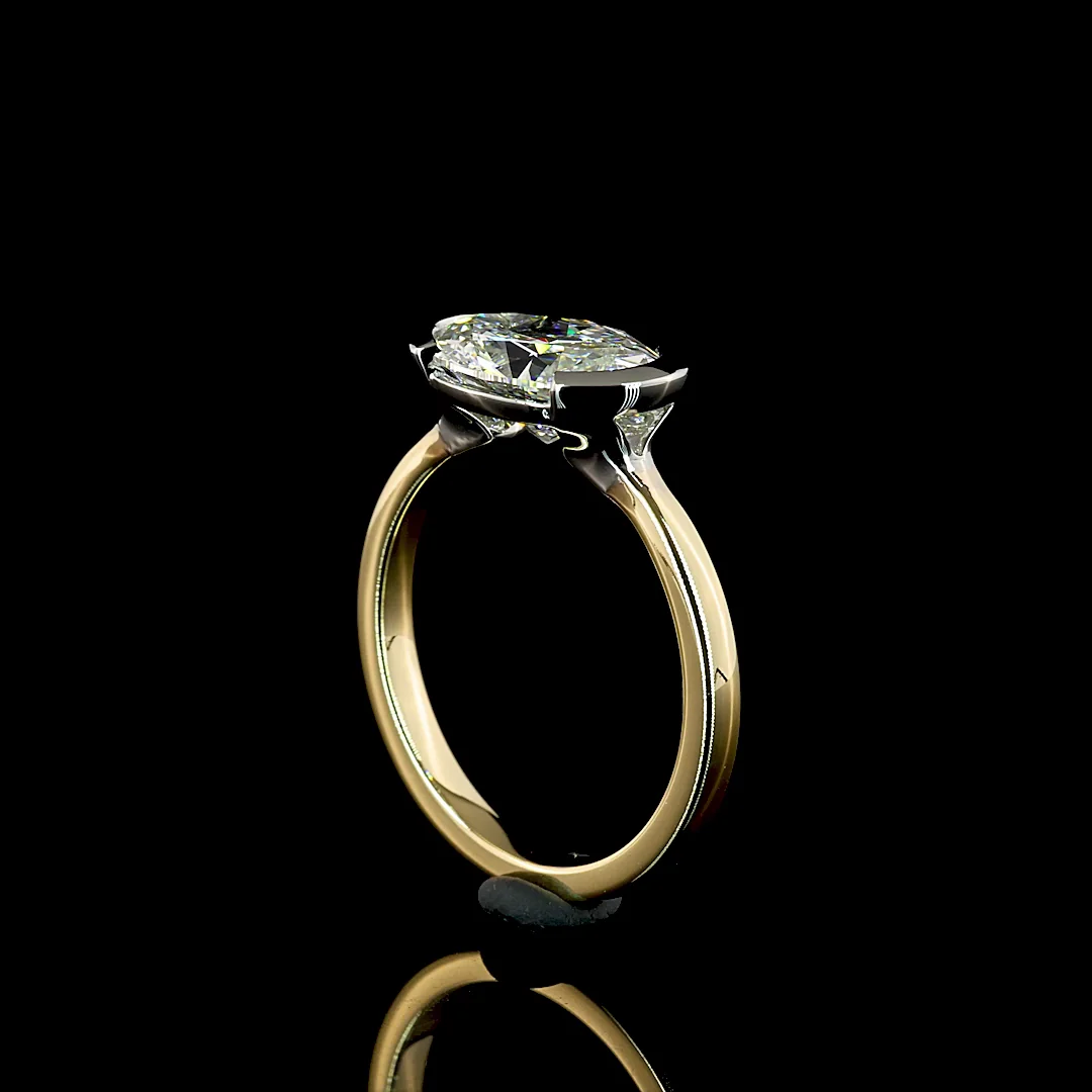 2.5 Cts 14k Yellow Gold - Platinum Oval Shape Solitaire Ring - Image 2