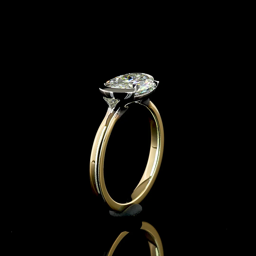 2.5 Cts 14k Yellow Gold - Platinum Oval Shape Solitaire Ring - Image 4