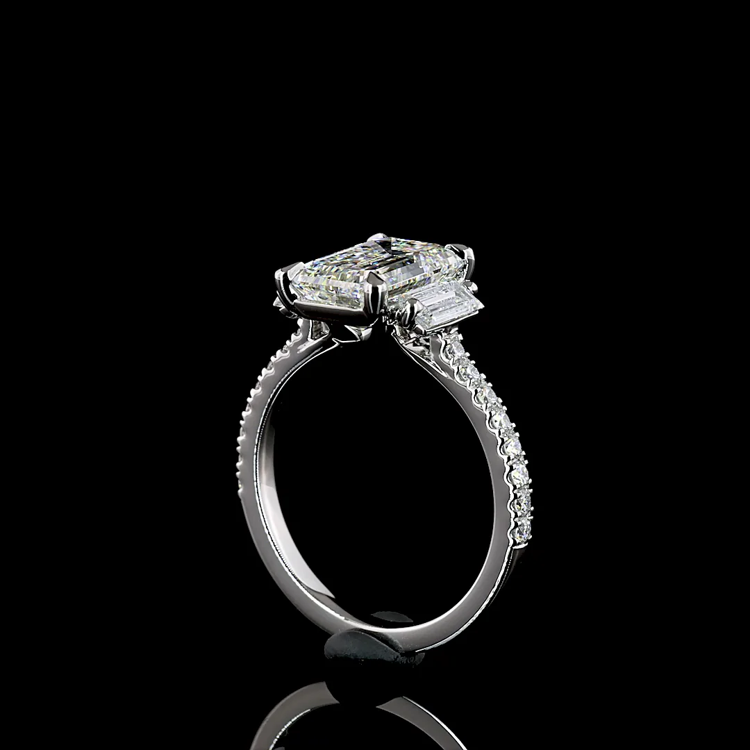 3.38 Cts Platinum Emerald Shape Hidden Halo Ring - Image 2