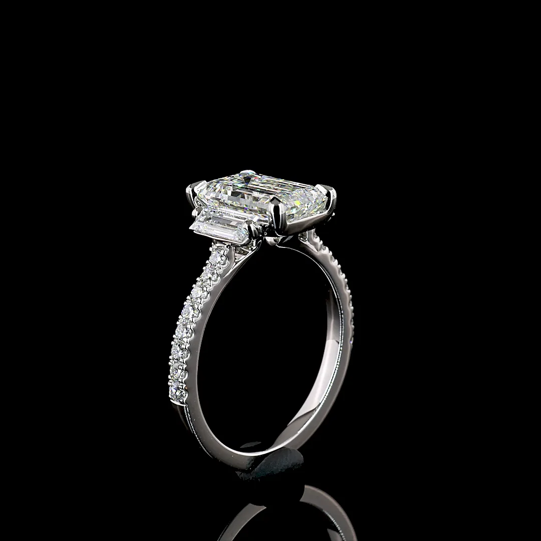 3.38 Cts Platinum Emerald Shape Hidden Halo Ring - Image 4