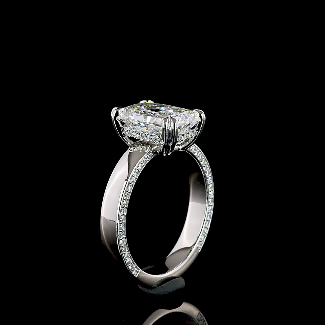 3.9 Cts Platinum Radiant Shape Solitaire Diamond Shank Ring - Image 4