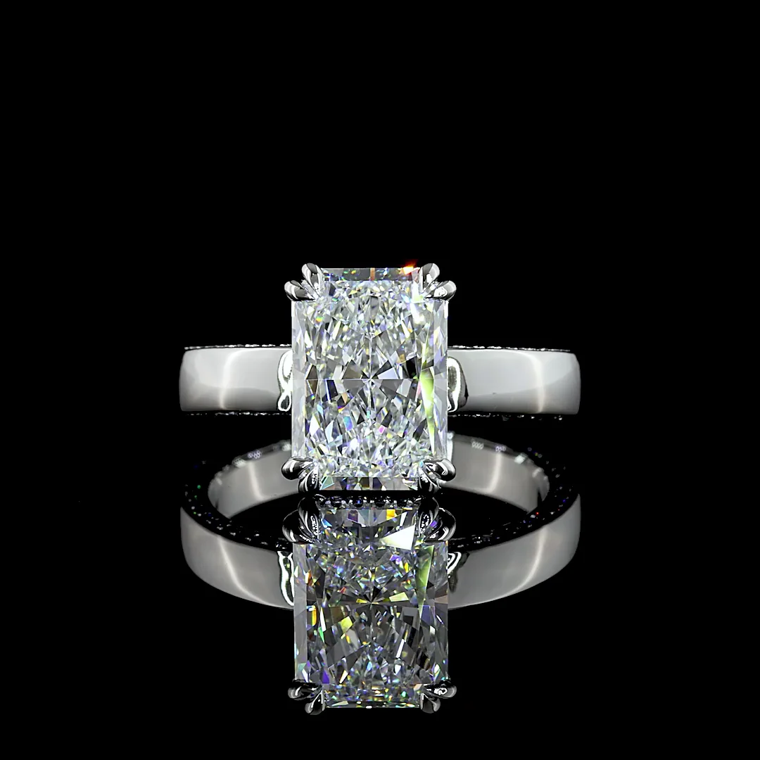 3.9 Cts Platinum Radiant Shape Solitaire Diamond Shank Ring - Video