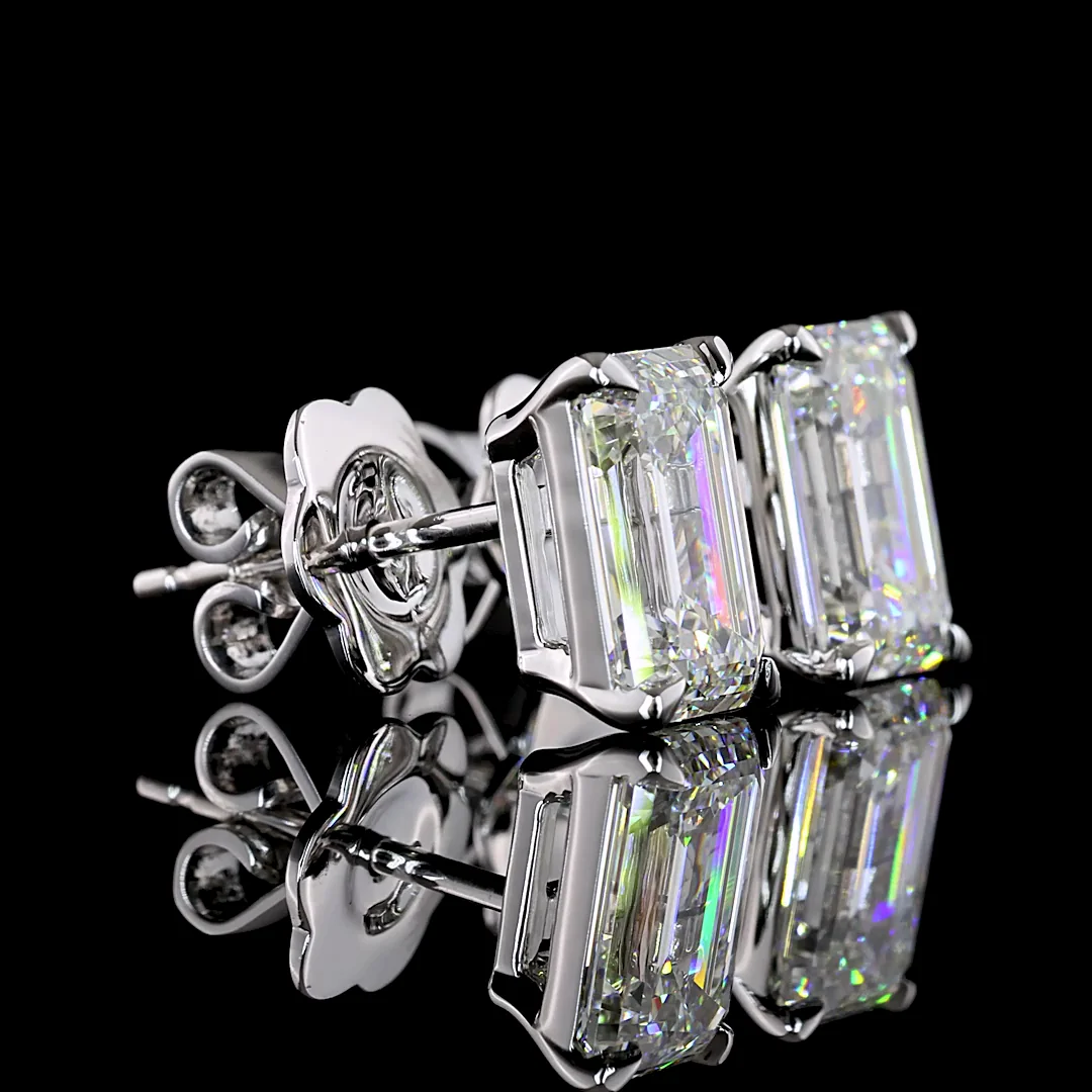3.04 Cts 14k White Gold Emerald Shape Studs Earring - Video