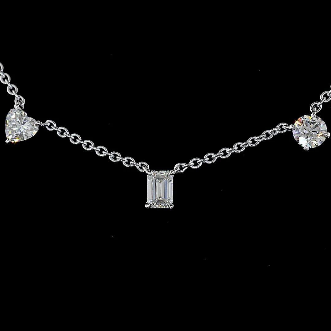 2.6 Cts 14k White Gold Mix Shape Station Necklace - Image 3