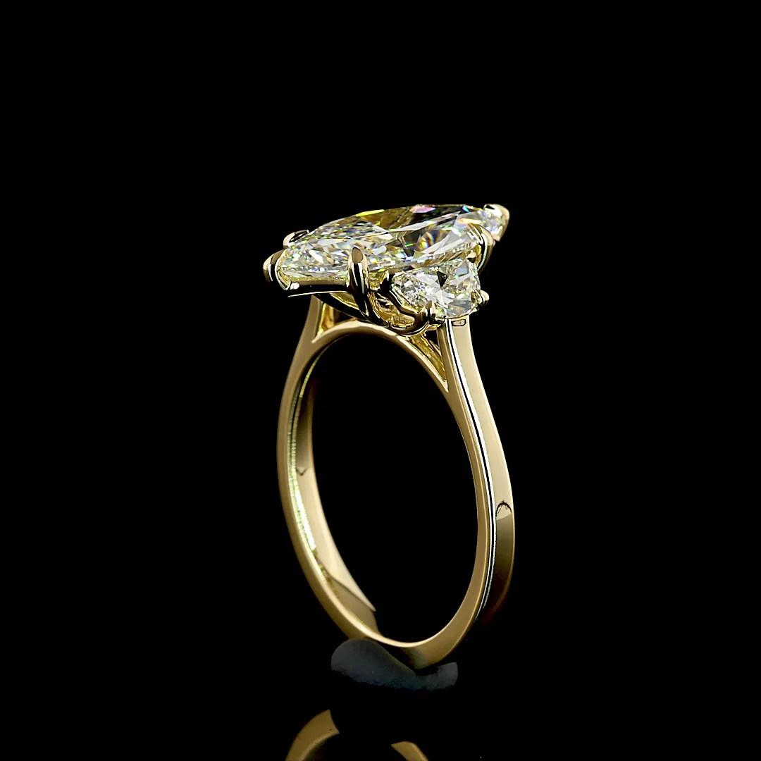3.55 Cts 14k Yellow Gold Marquise Shape 3 Stones Ring - Image 2