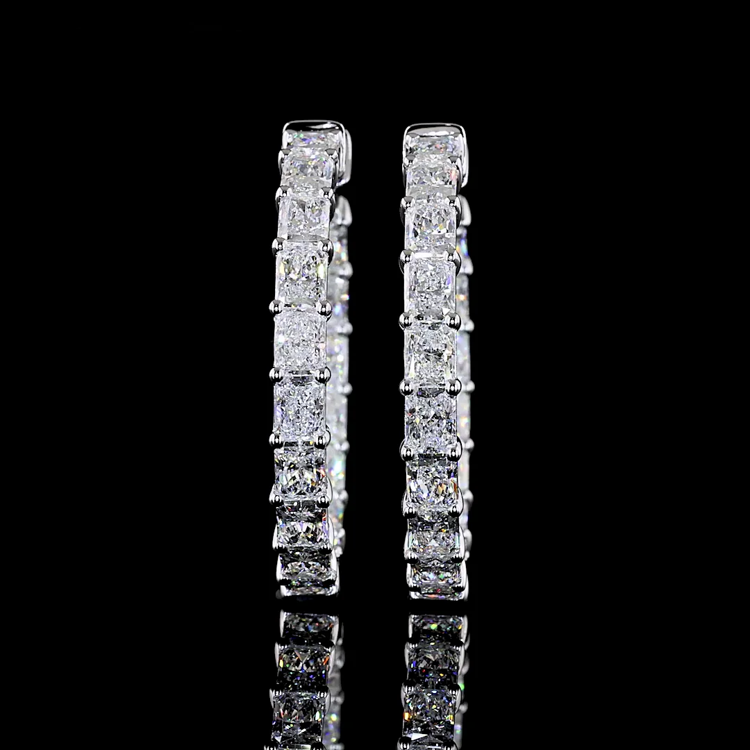 6.99 Cts 14k White Gold Radiant Shape Hoops Earring - Image 3