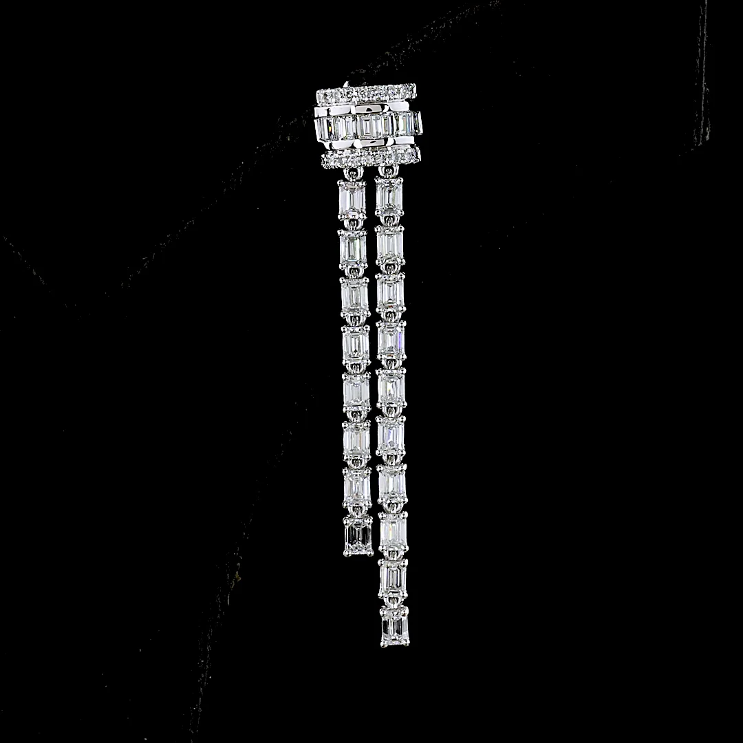 2.84 Cts 14k White Gold Emerald Shape Lariat Earring - Image 3
