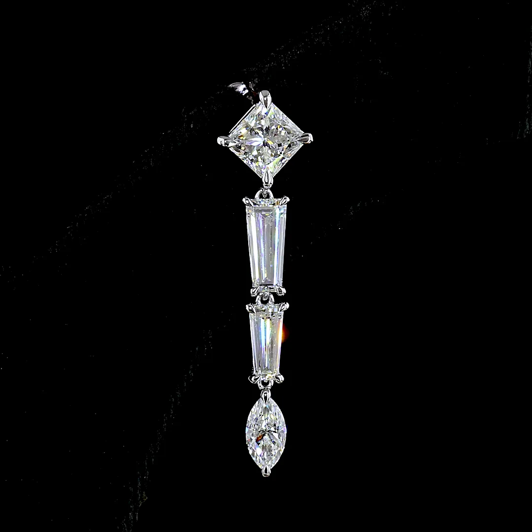 4.6 Cts 14k White Gold Mix Shape Hanging Earring - Image 3