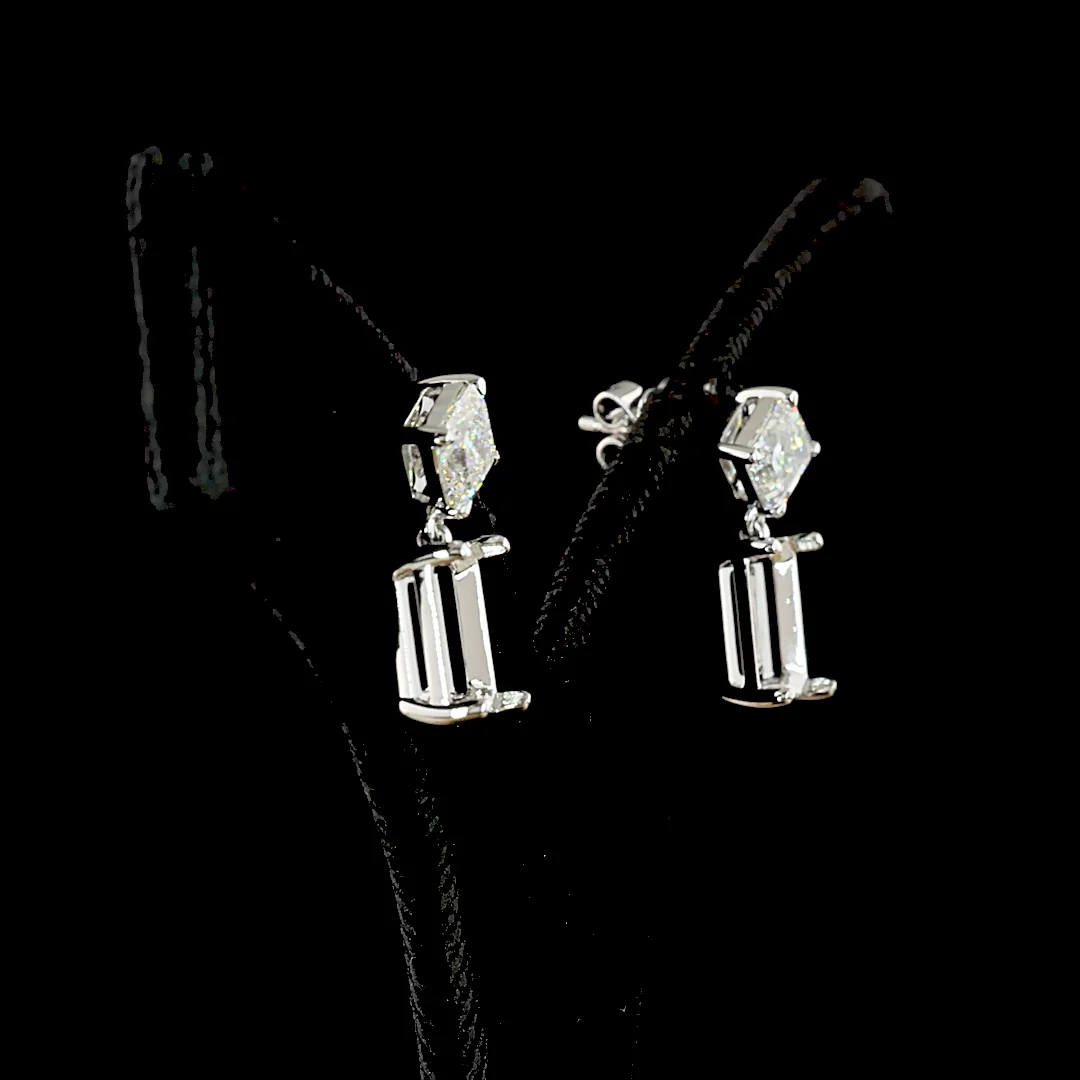 7.17 Cts 14k White Gold Emerald Shape Hanging Earring - Image 3