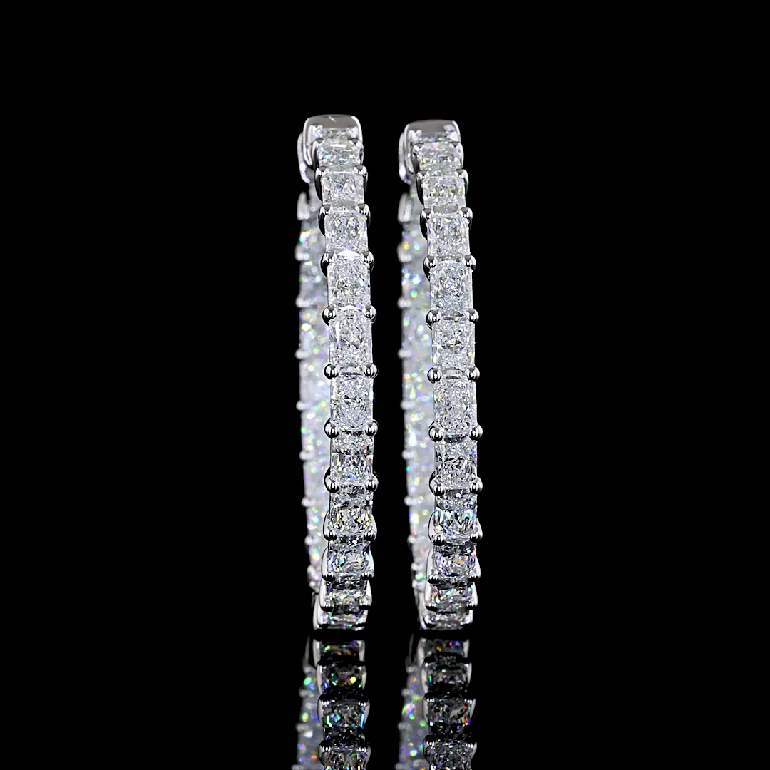 5.1 Cts 14k White Gold Radiant Shape Hoops Earring - Image 3