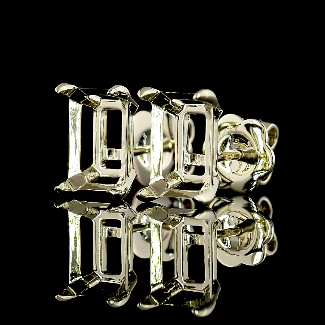 4 Cts 14k White Gold Emerald Shape Studs Earring - Image 2