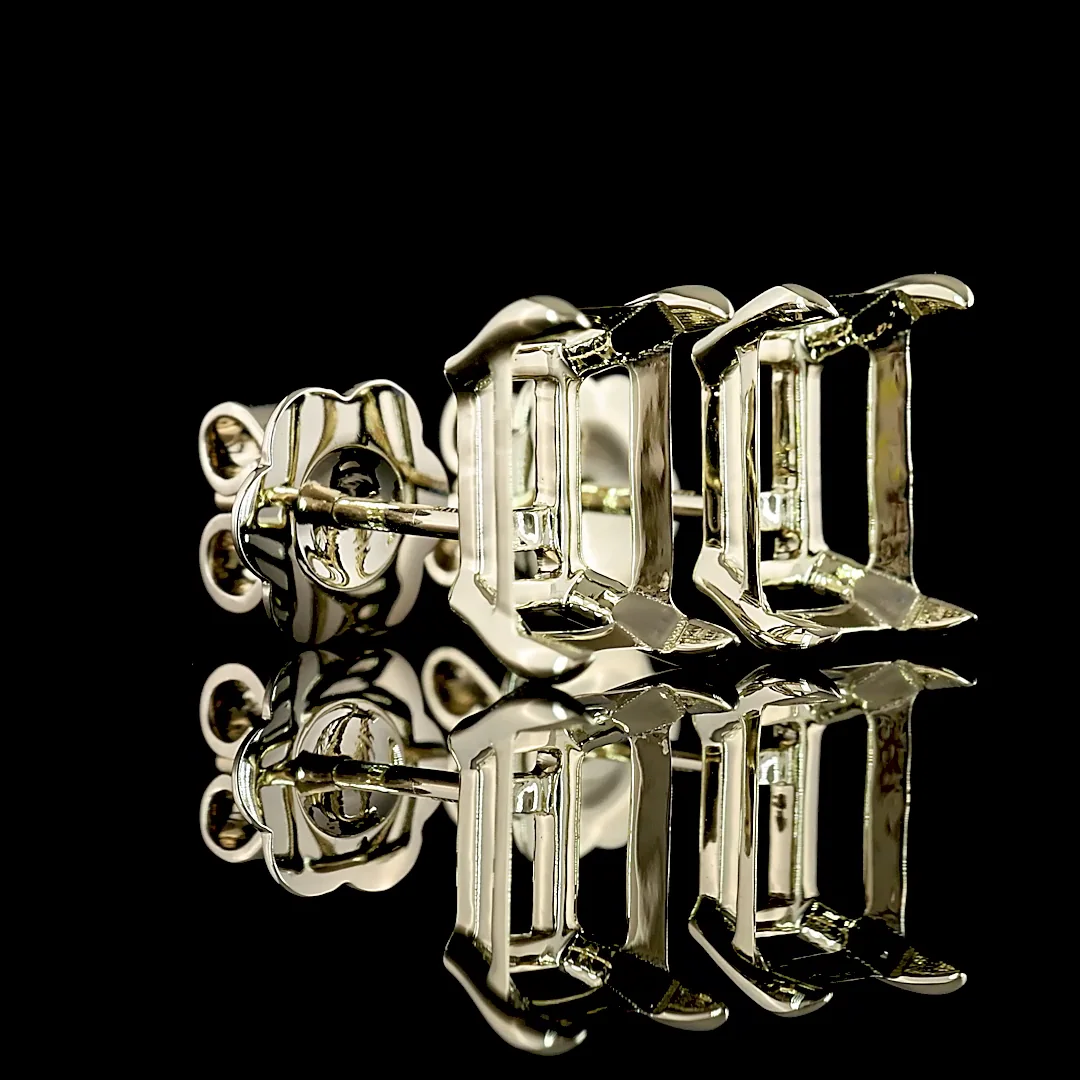 4 Cts 14k White Gold Emerald Shape Studs Earring - Image 3