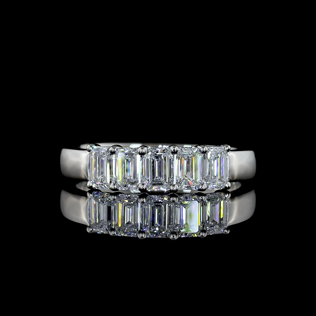 1 Cts Platinum Emerald Shape 5 Stones Eternity Band - Video