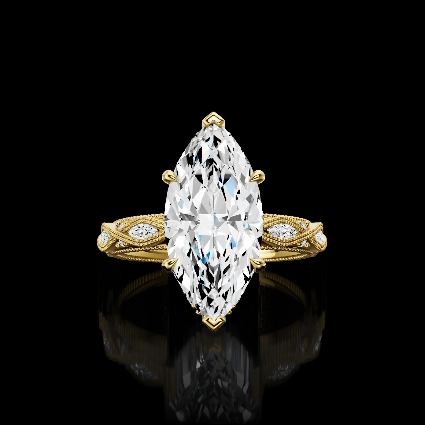 0.65 Cts 18k Yellow Gold Marquise Shape Hidden Halo Ring - Video