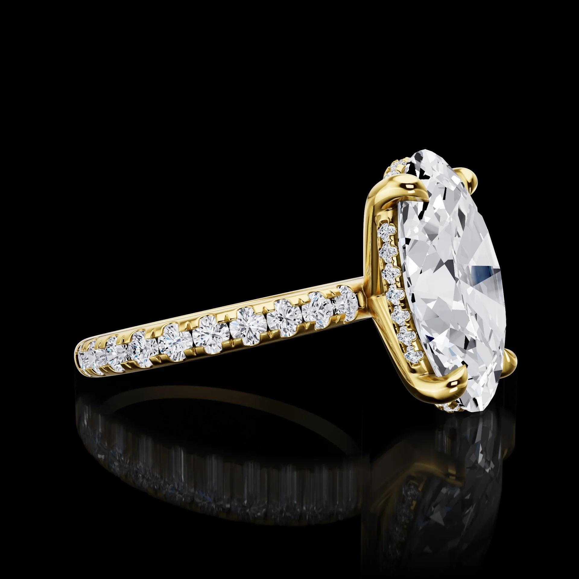 0.63 Cts 18k Yellow Gold Oval Shape Hidden Halo Ring - Image 3