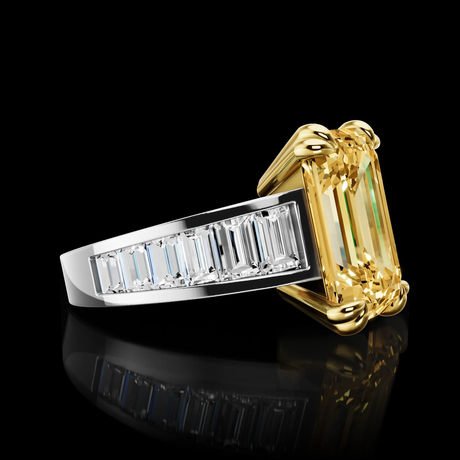 1.84 Cts 18k Yellow Gold - Platinum Emerald Shape Special Ring - Image 3