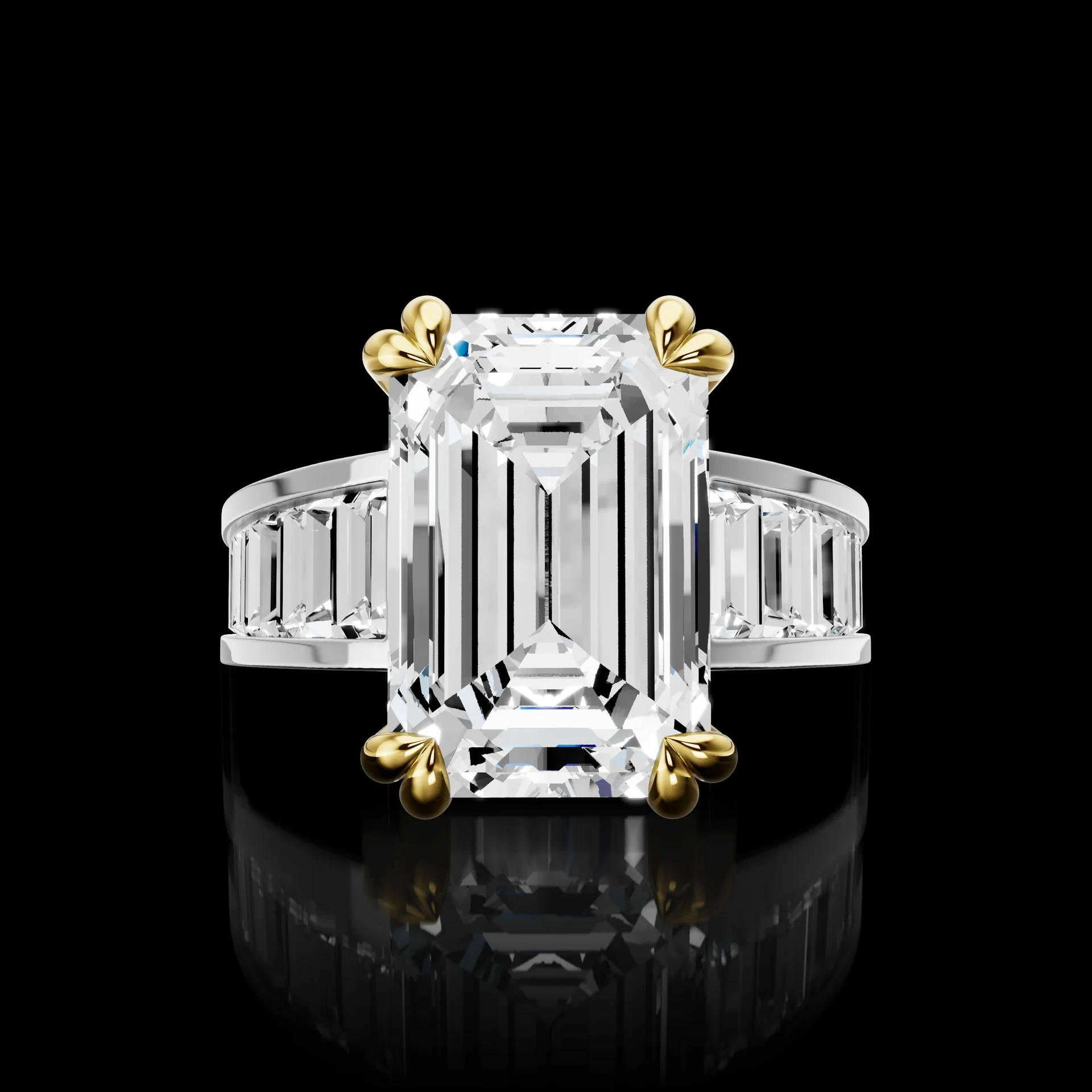 1.84 Cts 18k Yellow Gold - Platinum Emerald Shape Special Ring - Video