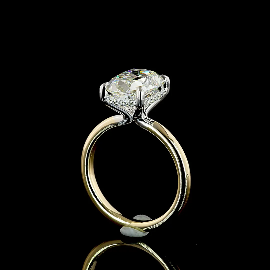 3.76 Cts 14k Two Tone Cushion Brilliant Shape Hidden Halo Ring - Image 2