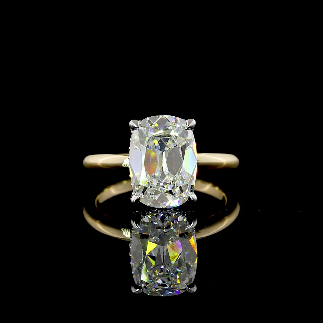 3.76 Cts 14k Two Tone Cushion Brilliant Shape Hidden Halo Ring - Video