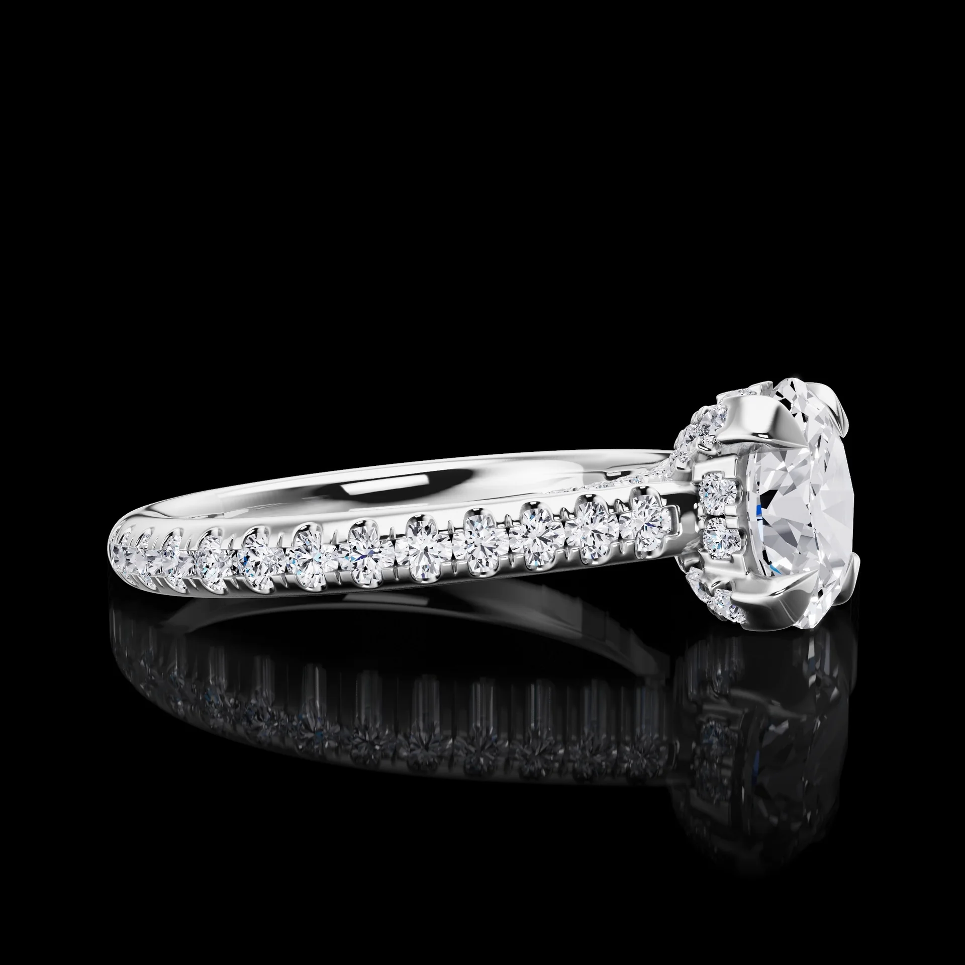 0.58 Cts 18k White Gold Round Shape Hidden Halo Ring - Image 3