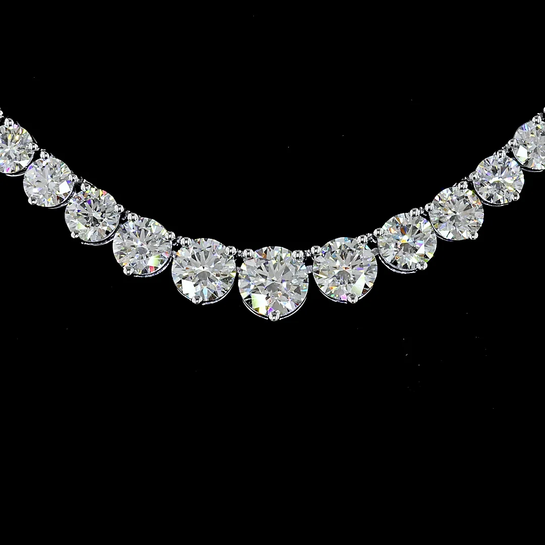9.89 Cts 14k White Gold Round Shape Riviera Necklace - Image 3