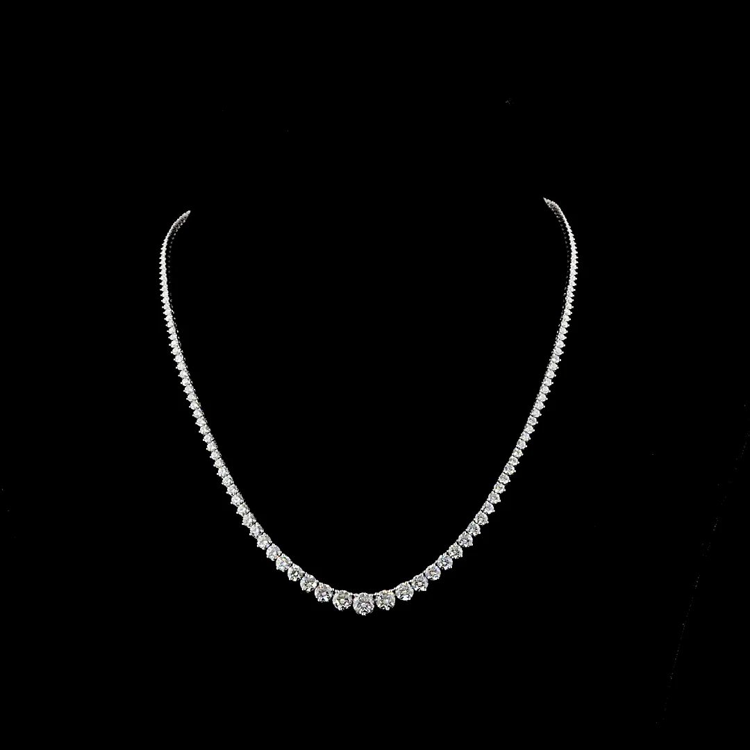 9.89 Cts 14k White Gold Round Shape Riviera Necklace - Video