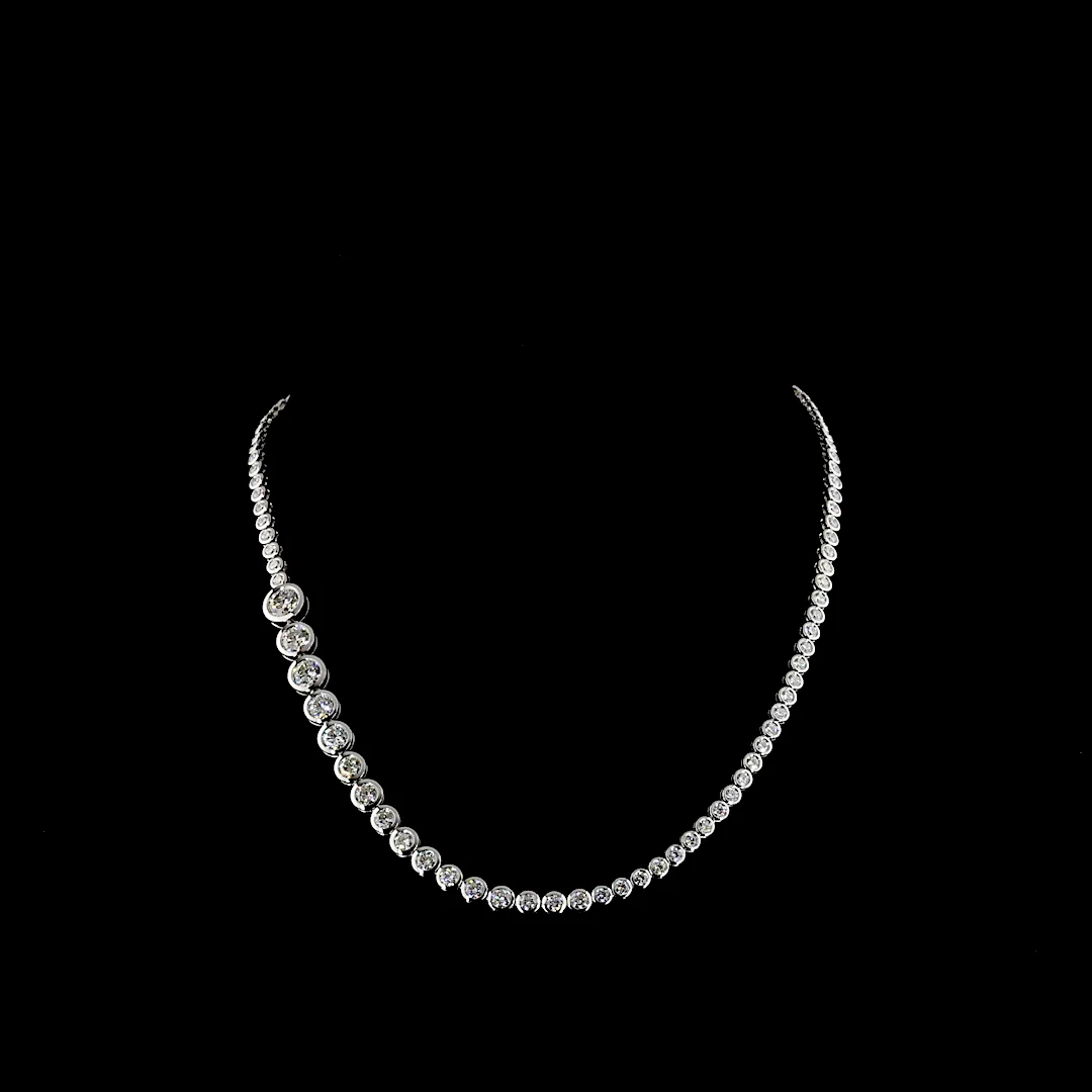 9.93 Cts 14k White Gold Round Shape Riviera Necklace - Video