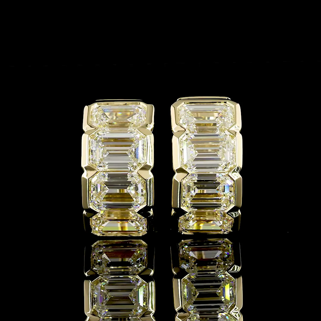 6.3 Cts 14k Yellow Gold Emerald Shape Huggies Earring - Video