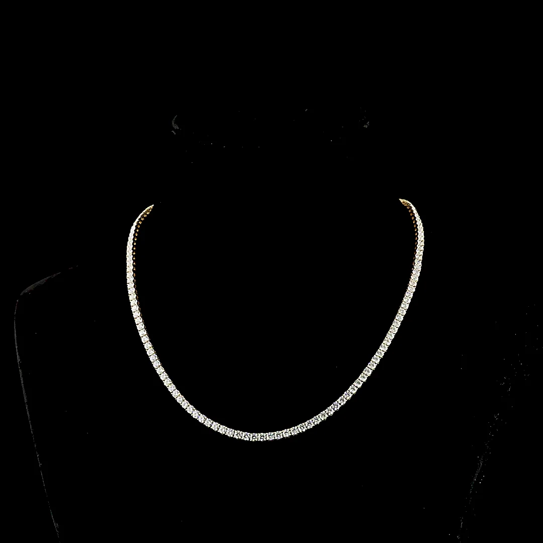 12.28 Cts 14k Yellow Gold Round Shape Tennis Necklace - Video