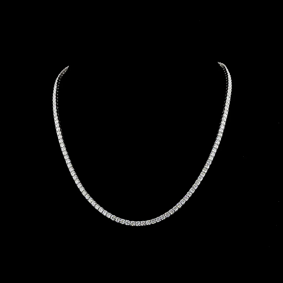12.43 Cts 14k White Gold Round Shape Tennis Necklace - Video