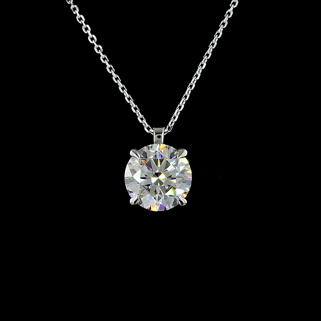 3.07 Cts 14k White Gold Round Shape Solitaire Pendant - Image 3