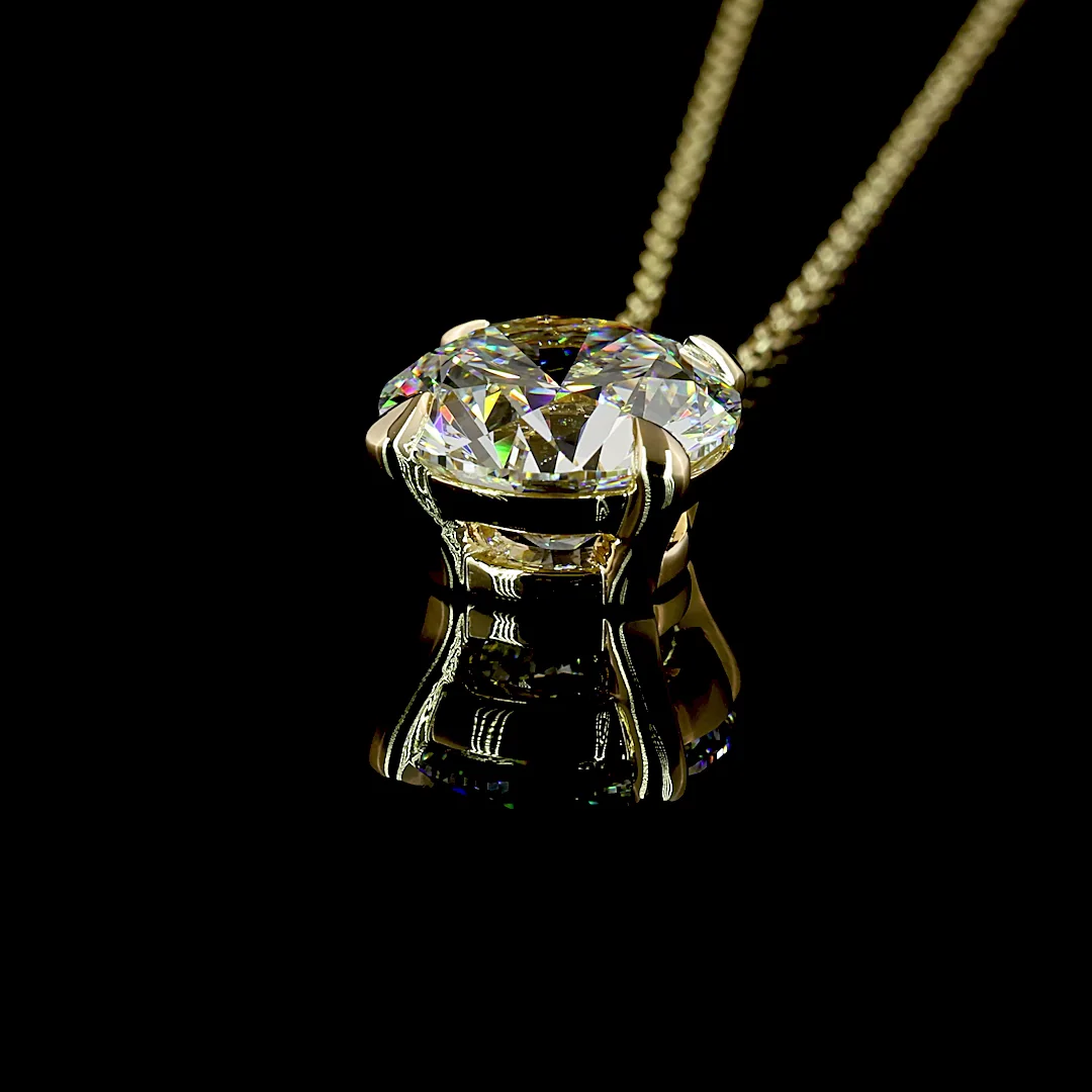 3.04 Cts 14k Yellow Gold Round Shape Solitaire Pendant - Image 4