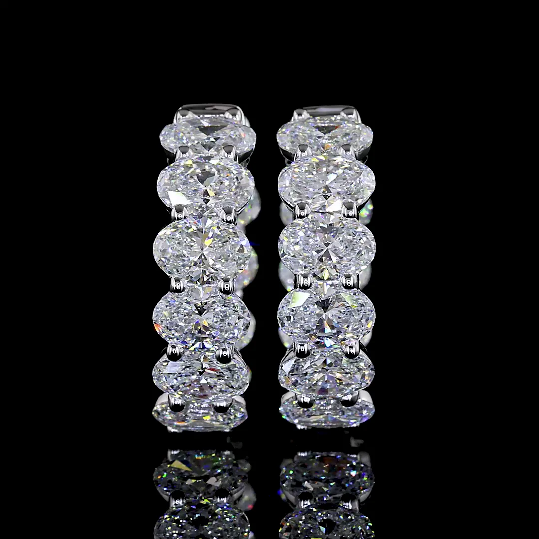 6.18 Cts 14k White Gold Oval Shape Huggies Earring - Video