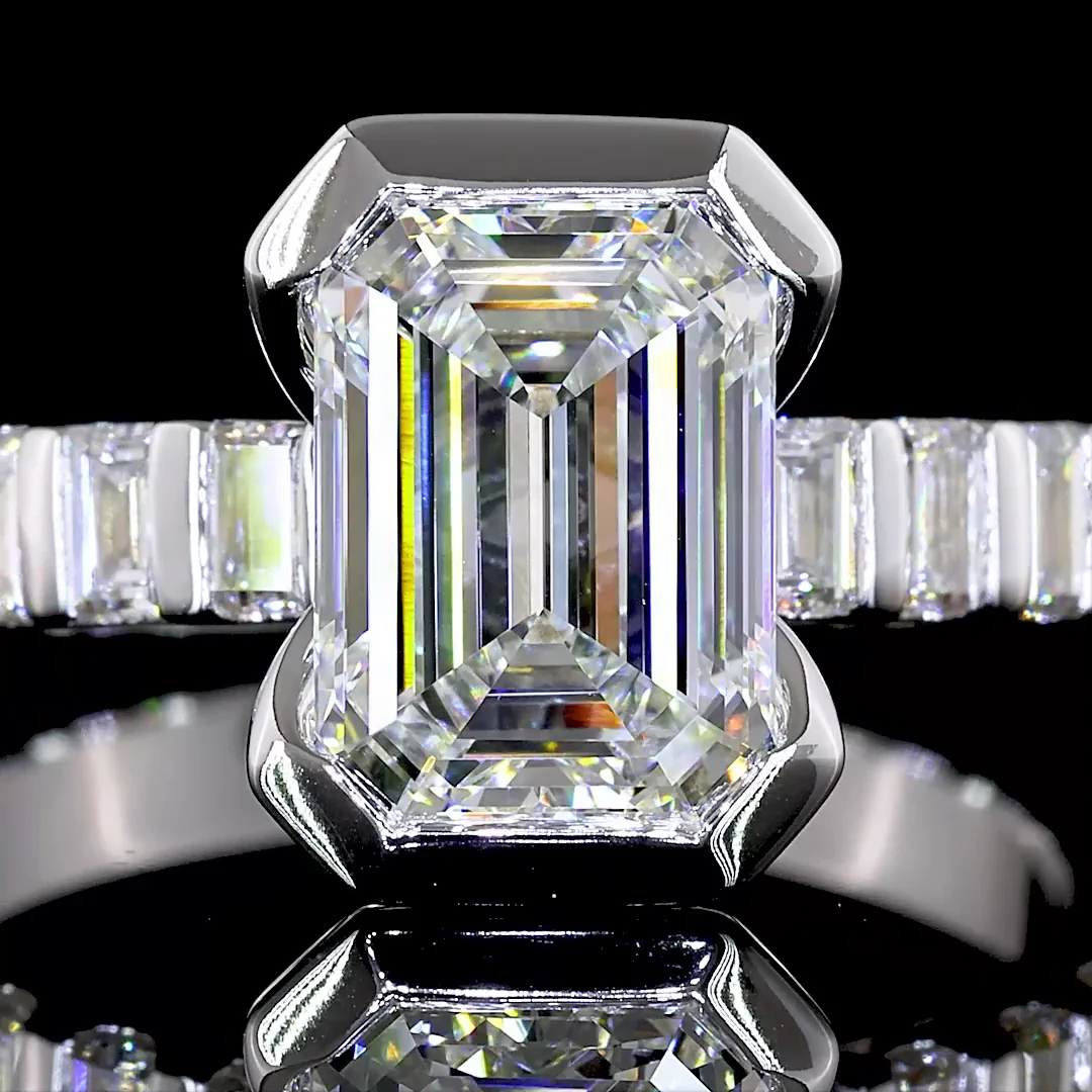 2.83 Cts 14k White Gold Emerald Shape Hidden Halo Ring - Image 3