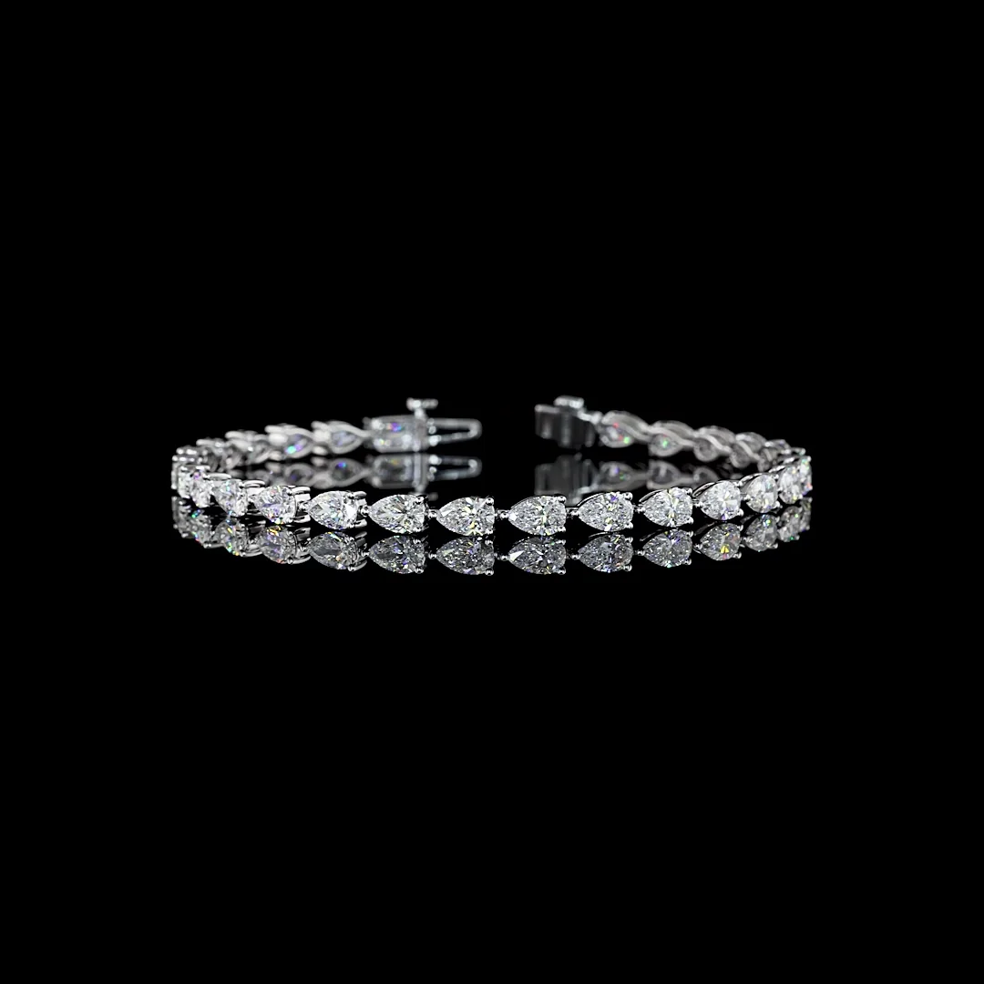 7.28 Cts 14k White Gold Pear Shape Tennis Bracelet - Video
