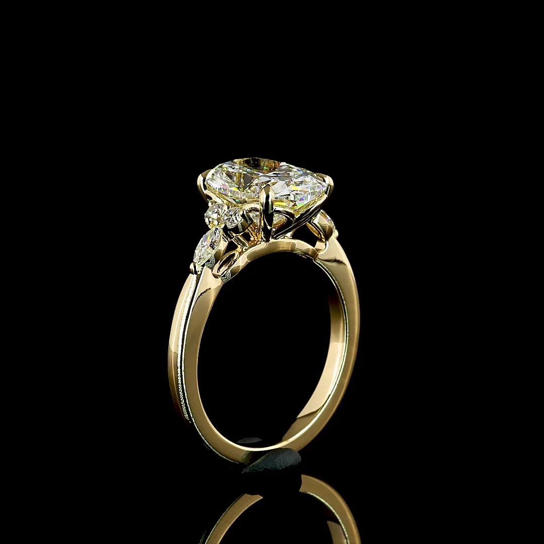 3.25 Cts 14k Yellow Gold Cushion Brilliant Shape Special Ring - Image 4