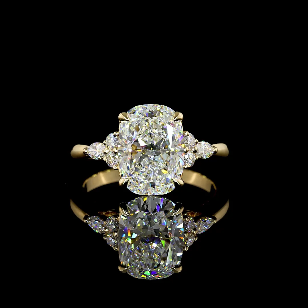 3.25 Cts 14k Yellow Gold Cushion Brilliant Shape Special Ring - Video