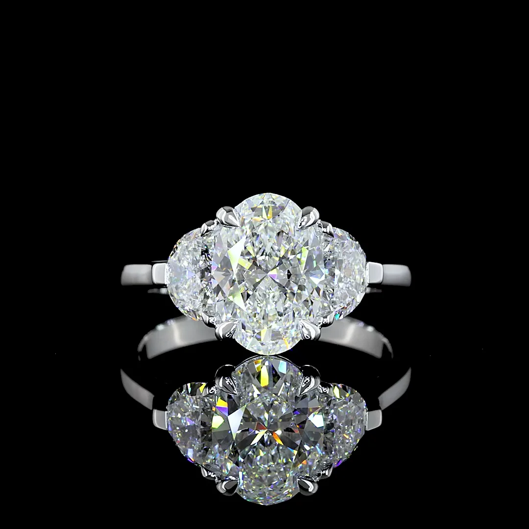 2.95 Cts 14k White Gold Oval Shape 3 Stones Ring - Video