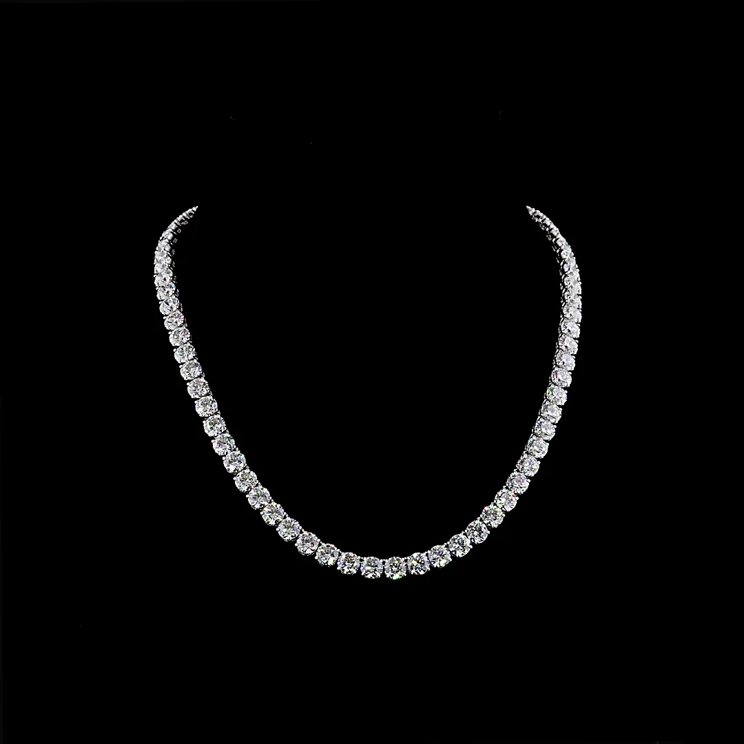 52.62 Cts 14k White Gold Round Shape Tennis Necklace - Video