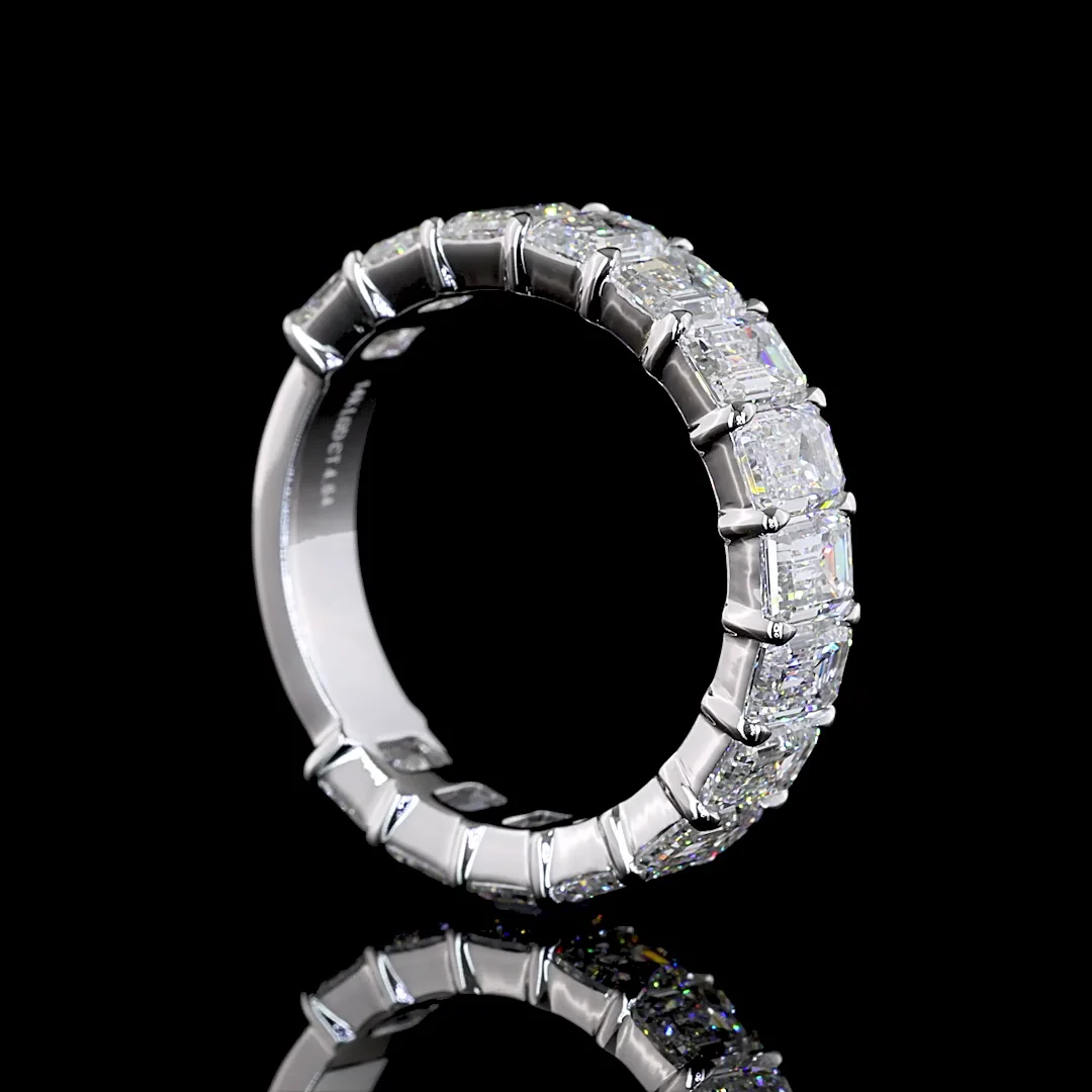 4.64 Cts 14k White Gold Emerald Shape 3/4 Band Eternity Band - Image 2