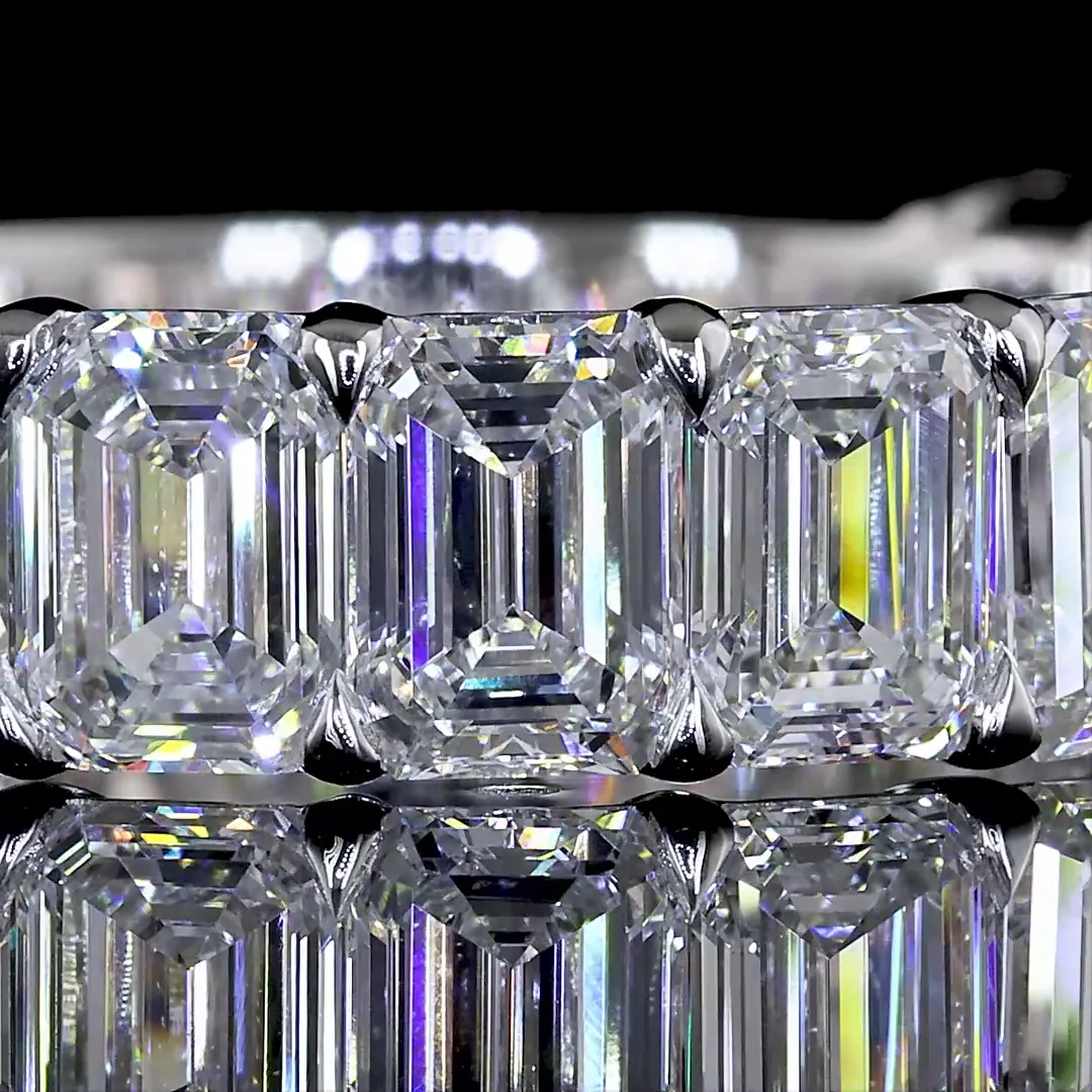 4.64 Cts 14k White Gold Emerald Shape 3/4 Band Eternity Band - Image 3