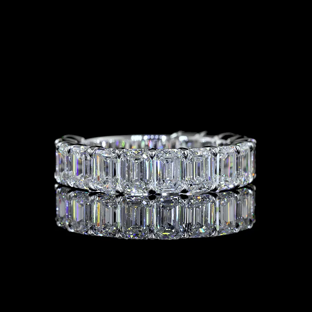 4.64 Cts 14k White Gold Emerald Shape 3/4 Band Eternity Band - Video