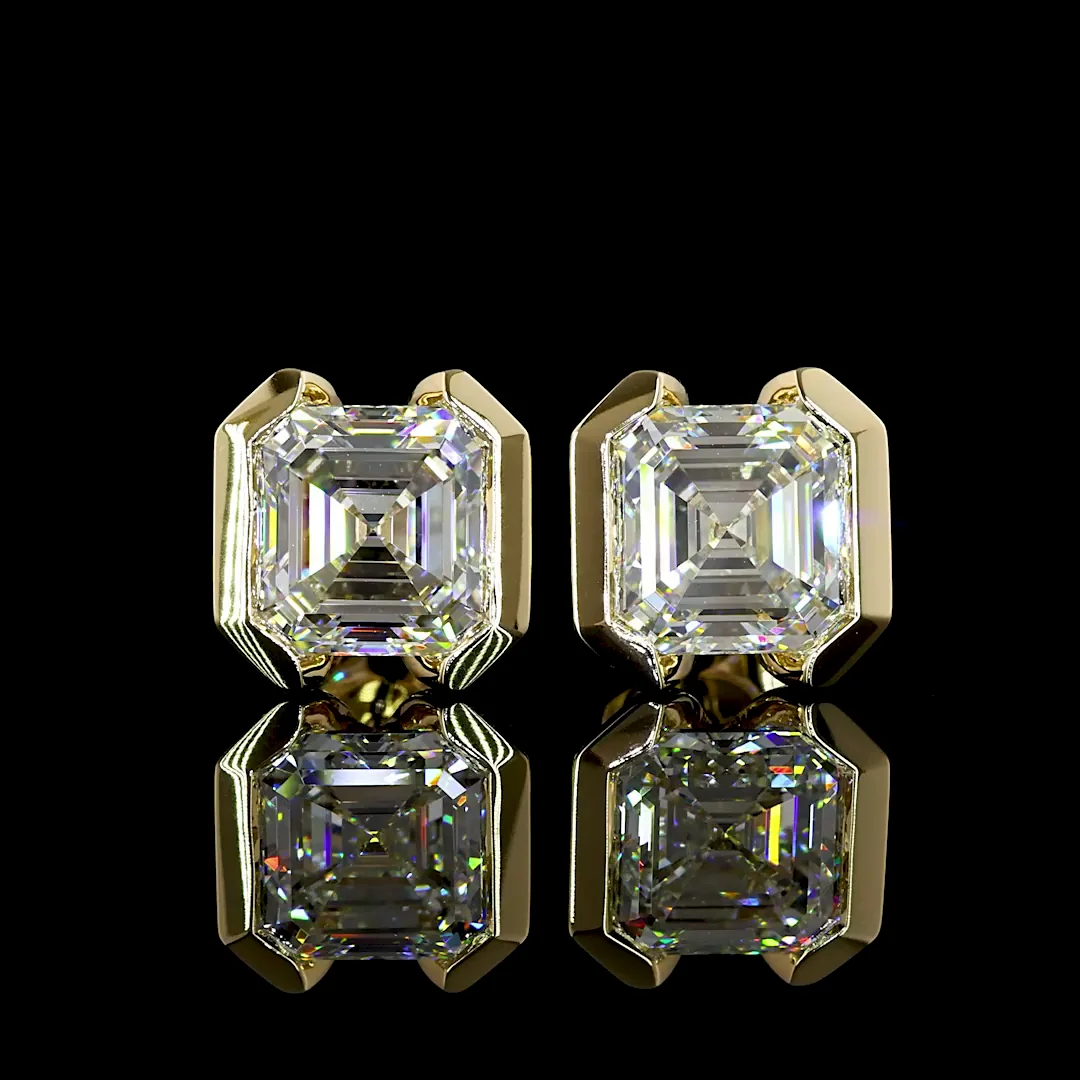 6.06 Cts 14k Yellow Gold Asscher Shape Studs Earring - Video