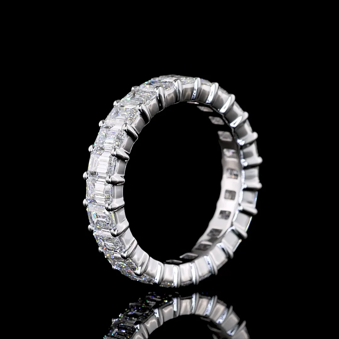 3.81 Cts 18k White Gold Emerald Shape Eternity Band Eternity Band - Image 4