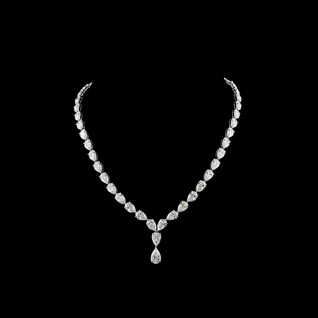 41.47 Cts 14k White Gold Pear Shape Special Necklace - Video