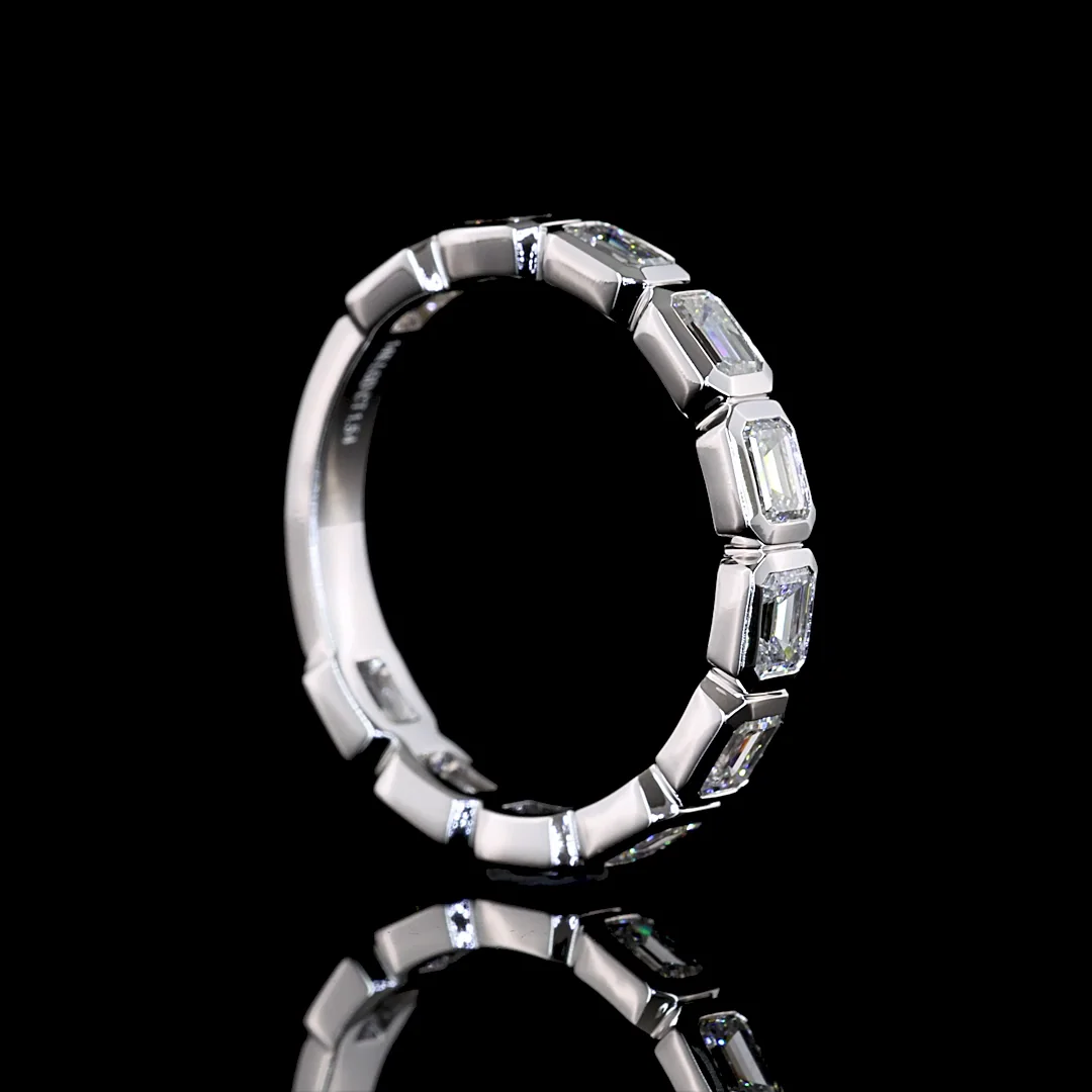 1.54 Cts 14k White Gold Emerald Shape 3/4 Band Eternity Band - Image 2