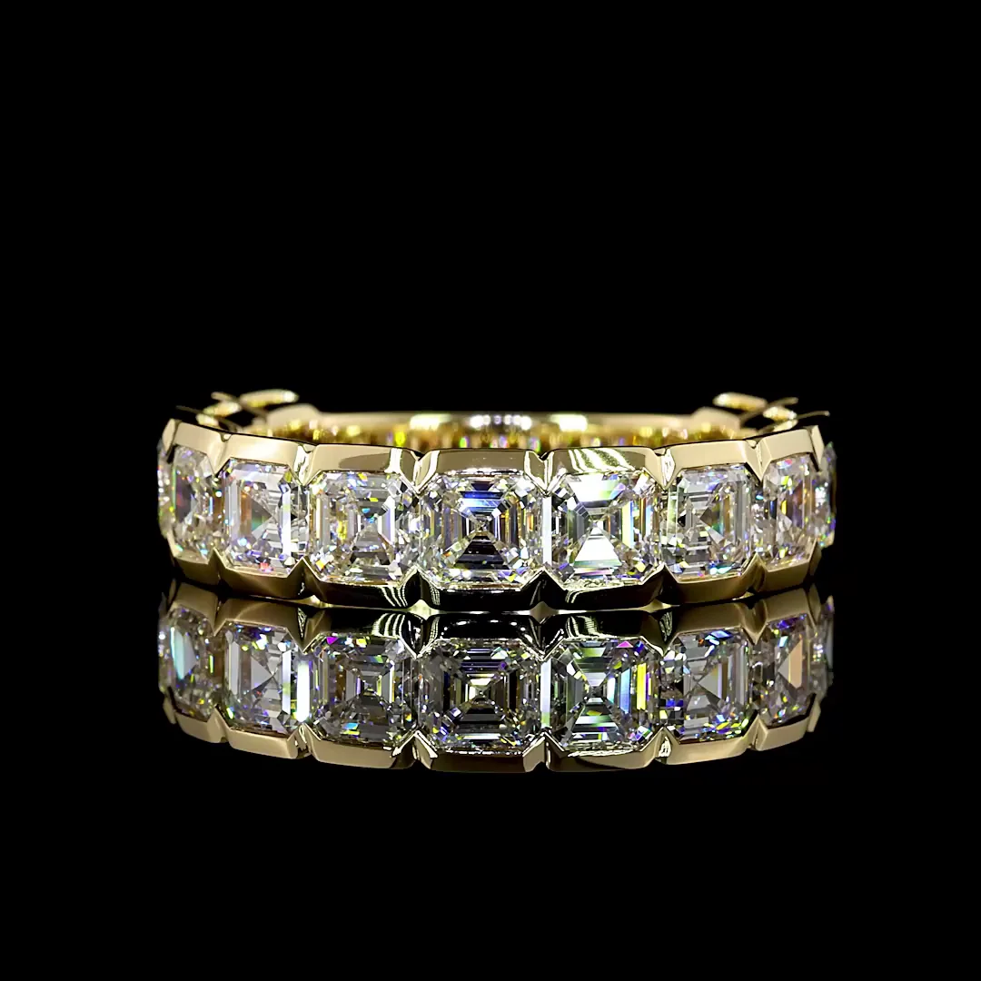3.96 Cts 14k Yellow Gold Asscher Shape 3/4 Band Eternity Band - Video