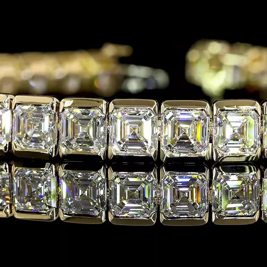 20.14 Cts 14k Yellow Gold Asscher Shape Tennis Bracelet - Image 2